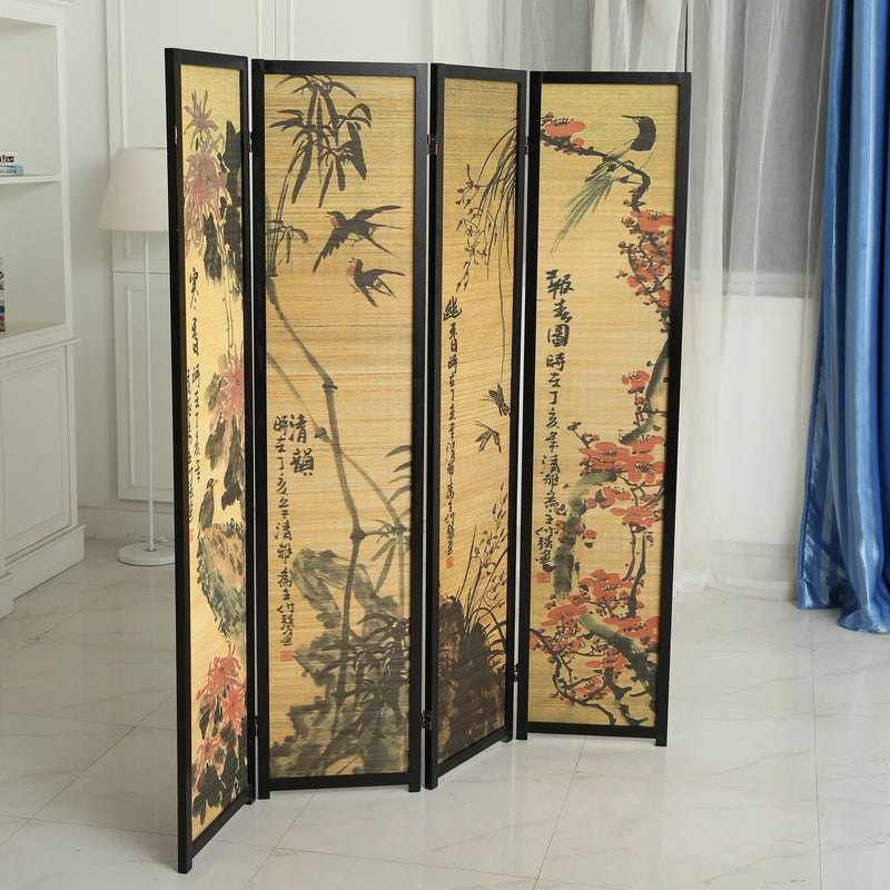 Sigfried 67.75'' W x 69'' H 4 - Panel Solid Wood Folding Room Divider