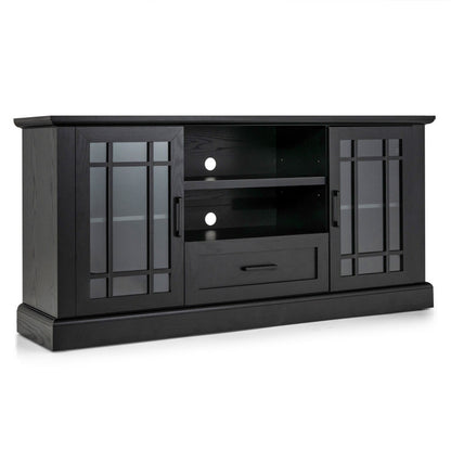 TV Stand for TVs up to 70  with Glass Doors Cubbies and Drawer