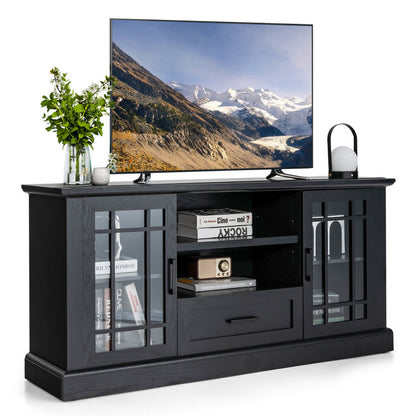 TV Stand for TVs up to 70  with Glass Doors Cubbies and Drawer