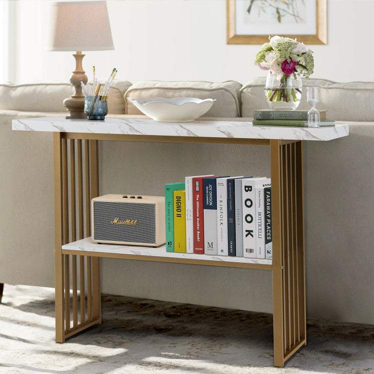 48 Inch 2-Tier Console Table with Gold Finished Frame