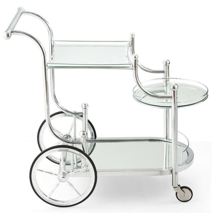 Kitchen Glass Shelves Metal Frame Serving Rolling Cart