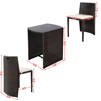 3-Piece Cushioned Wicker Patio Bistro Set