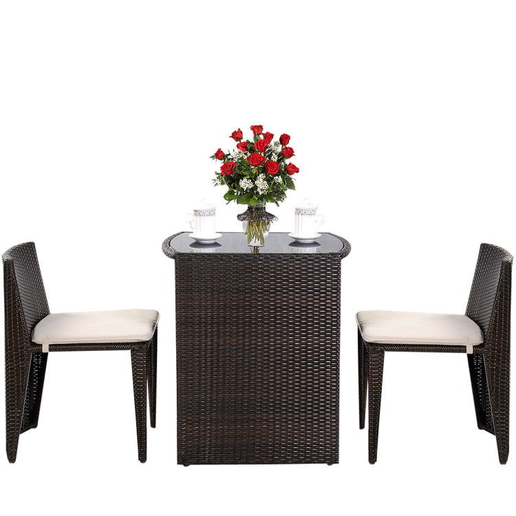 3-Piece Cushioned Wicker Patio Bistro Set