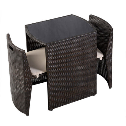 3-Piece Cushioned Wicker Patio Bistro Set