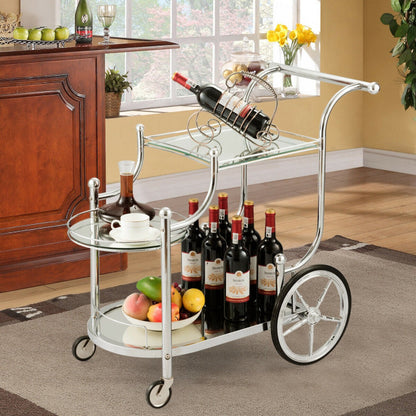 Kitchen Glass Shelves Metal Frame Serving Rolling Cart