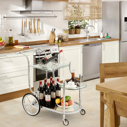 Kitchen Glass Shelves Metal Frame Serving Rolling Cart