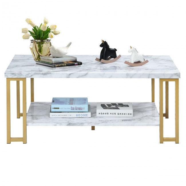 Modern Coffee Table Faux Marble Top Accent Cocktail Table