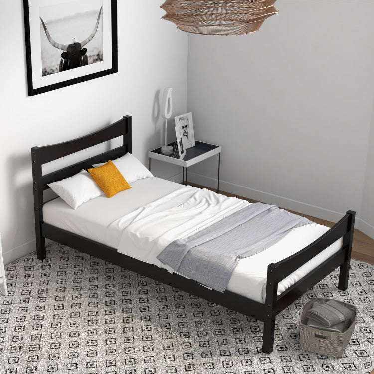 Twin Size Rustic Style Platform Bed Frame with Headboard and Footboard