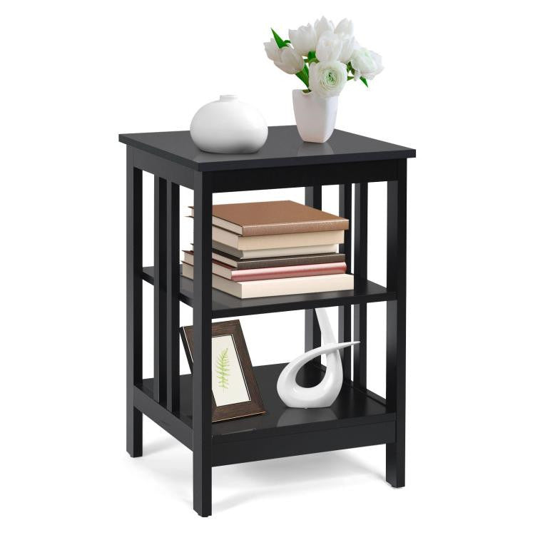 3-Tier Nightstand Sofa Side Table with Baffles and Round Corners