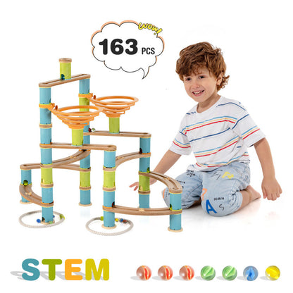 Costway 162 Pieces Bamboo Marble Run Educational Learning Toy Set