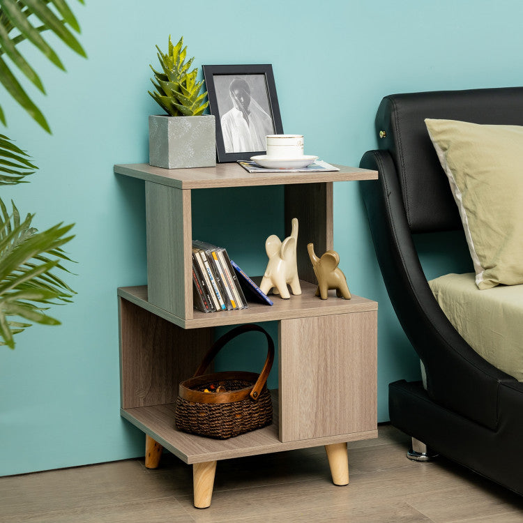 2 Pieces Wooden Modern Nightstand Set with Solid Wood Legs for Living Room