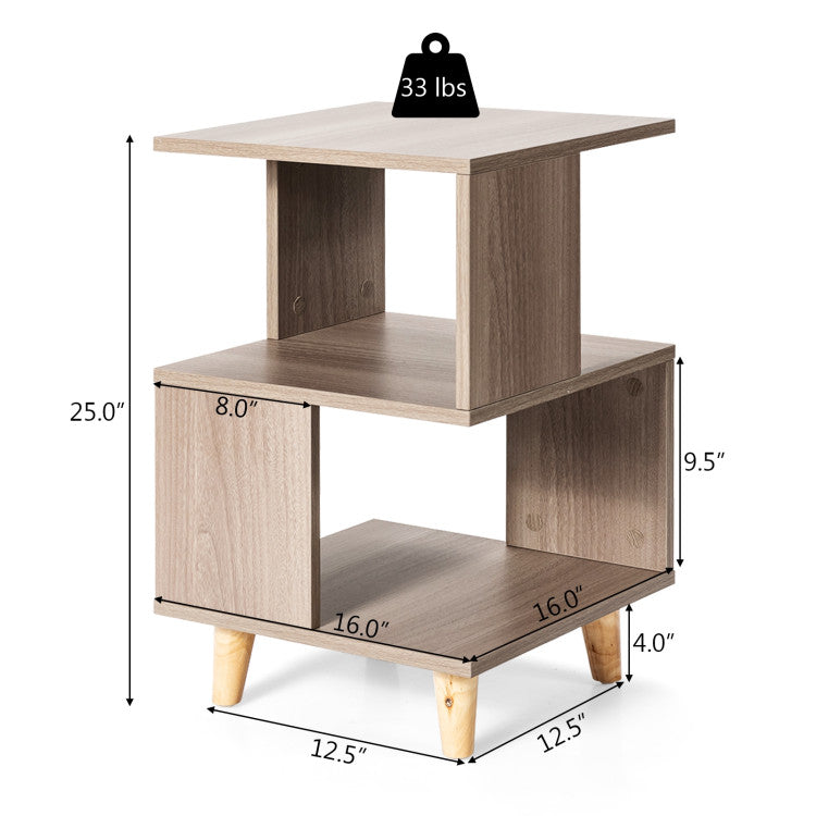 2 Pieces Wooden Modern Nightstand Set with Solid Wood Legs for Living Room