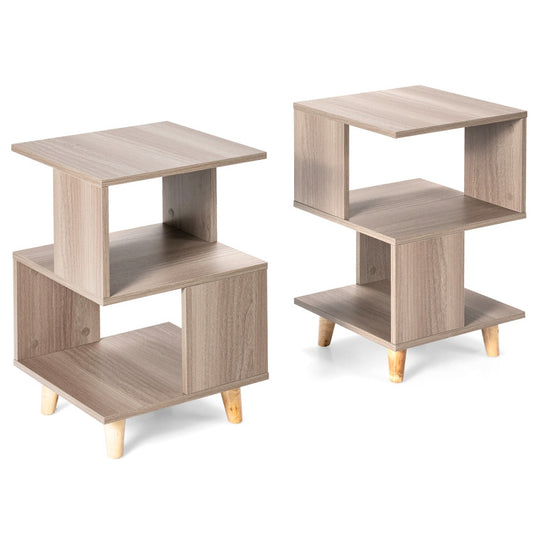 2 Pieces Wooden Modern Nightstand Set with Solid Wood Legs for Living Room