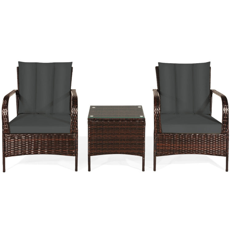 3 Pieces Patio Conversation Rattan Furniture Set