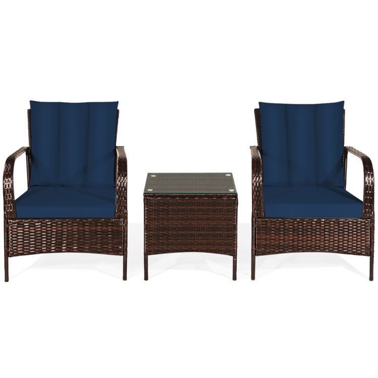 3 Pieces Patio Conversation Rattan Furniture Set