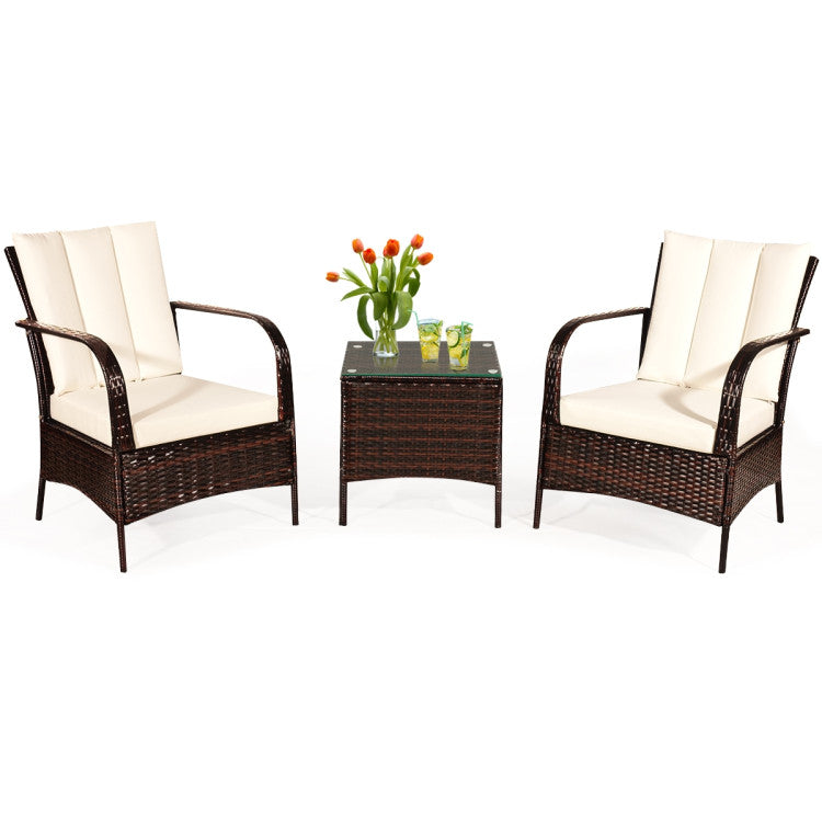 3 Pieces Patio Conversation Rattan Furniture Set