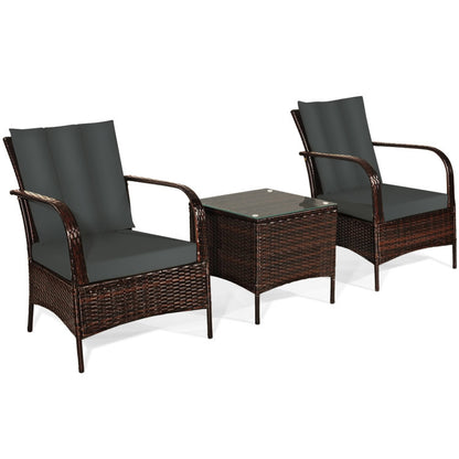 3 Pieces Patio Conversation Rattan Furniture Set