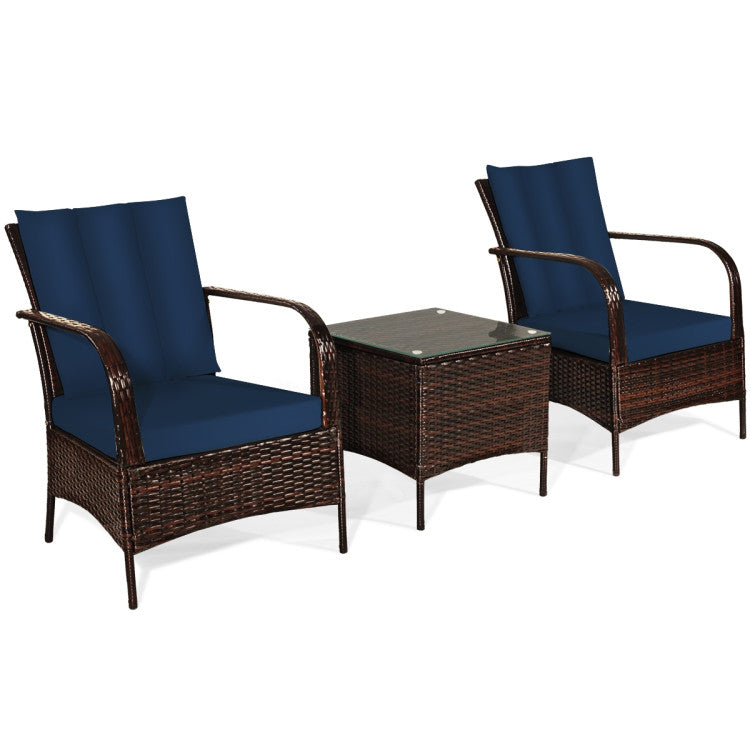 3 Pieces Patio Conversation Rattan Furniture Set