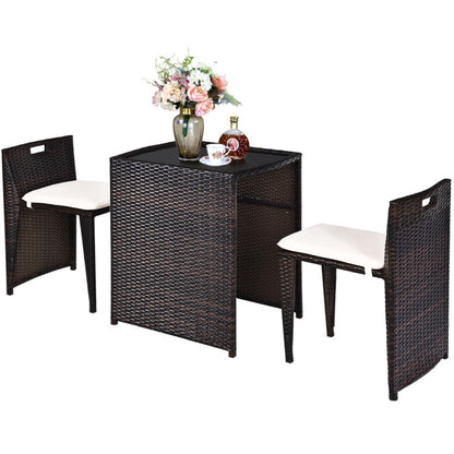 3-Piece Cushioned Outdoor Wicker Patio Set with No Assembly Needed