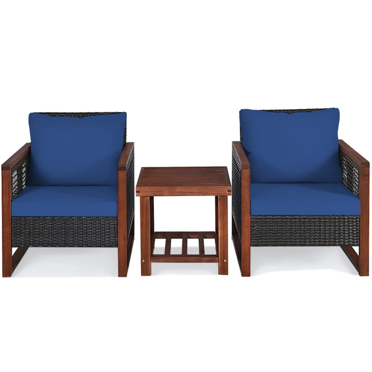 3-Piece Acacia Wood Patio Furniture Set with Coffee Table