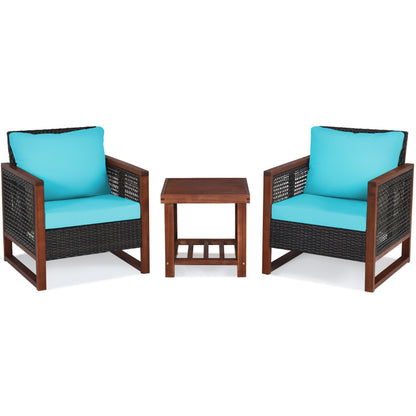 3-Piece Acacia Wood Patio Furniture Set with Coffee Table