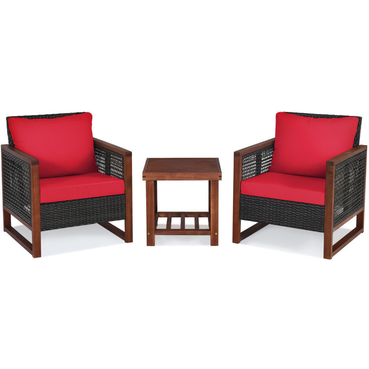 3-Piece Acacia Wood Patio Furniture Set with Coffee Table