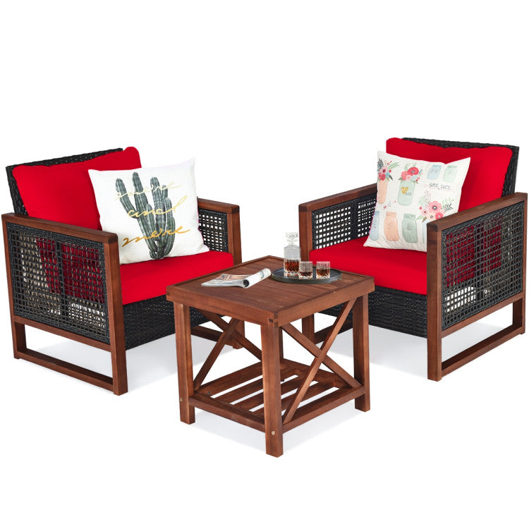 3-Piece Acacia Wood Patio Furniture Set with Coffee Table