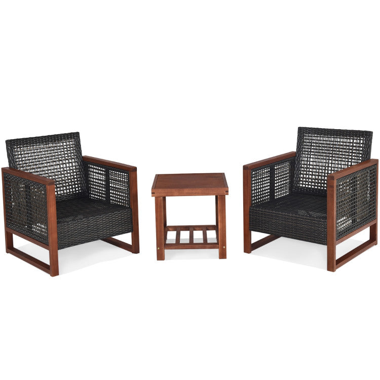 3-Piece Acacia Wood Patio Furniture Set with Coffee Table