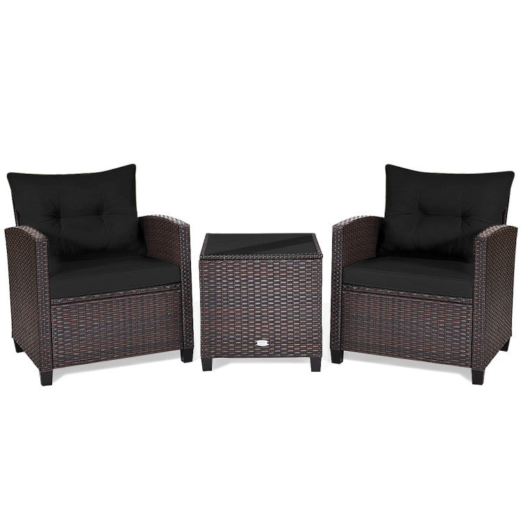 3-Piece Rattan Patio Furniture Set with Washable Cushion