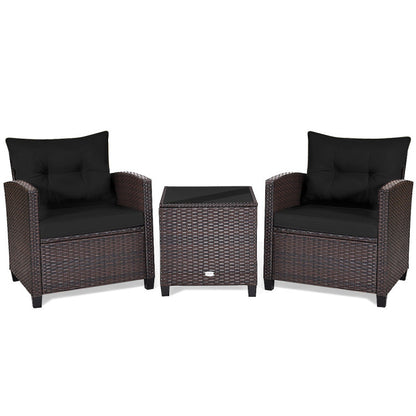 3-Piece Rattan Patio Furniture Set with Washable Cushion