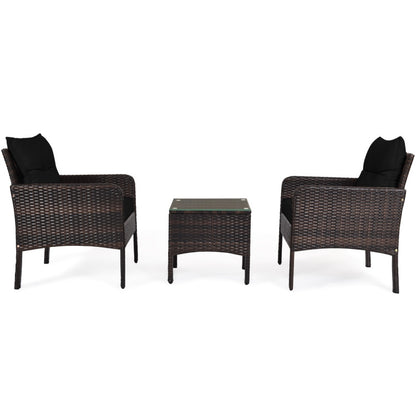 3-Piece Outdoor Patio Rattan Conversation Set with Seat Cushions