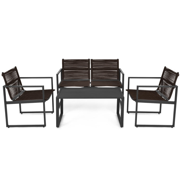 4-Piece Patio Furniture Conversation Set with Sofa Loveseat