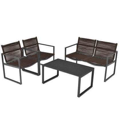 4-Piece Patio Furniture Conversation Set with Sofa Loveseat