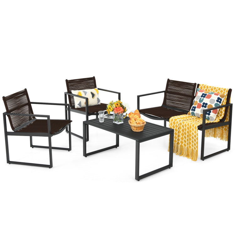 4-Piece Patio Furniture Conversation Set with Sofa Loveseat