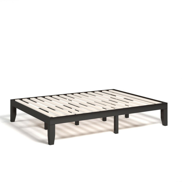 14 Inch Queen Size Rubber Wood Platform Bed Frame with Wood Slat Support