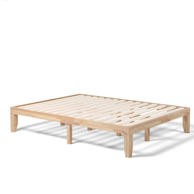 14 Inch Queen Size Rubber Wood Platform Bed Frame with Wood Slat Support