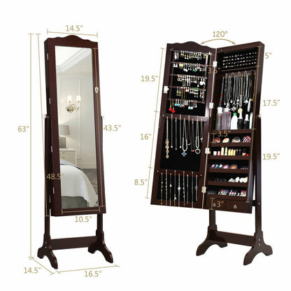 14 LED Jewelry Armoire Cabinet with Full Length Mirror and 4 Tilting Angles