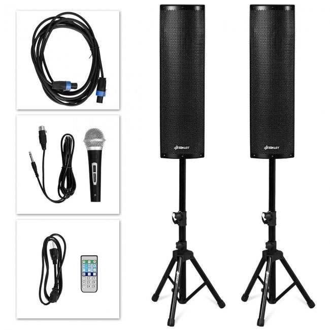 2000W Set of 2 Bi-Amplified Speakers with USB/SD Card Input
