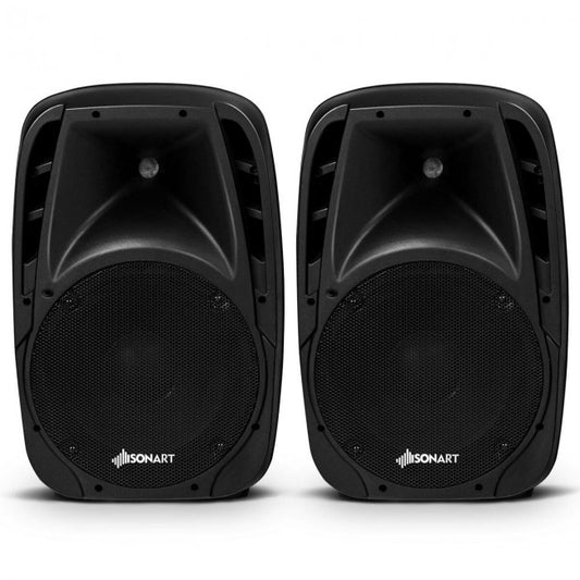 Dual 10 Inch 1600W Powered Mic Speaker Speakers