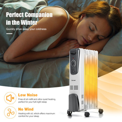 1500 W Electric Portable Oil Filled Space Heater with Adjustable Thermostat