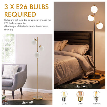 3-Globe Floor Lamp with Foot Switch and Bulb Bases