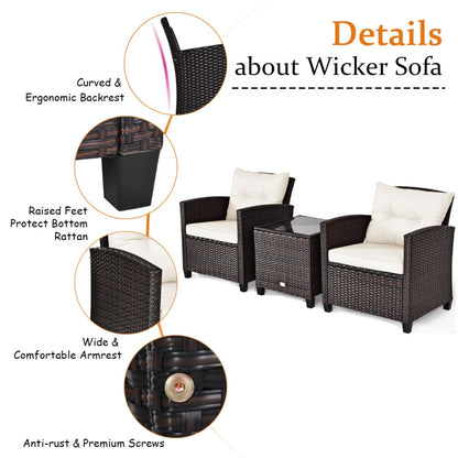 3-Piece Rattan Patio Furniture Set with Washable Cushion