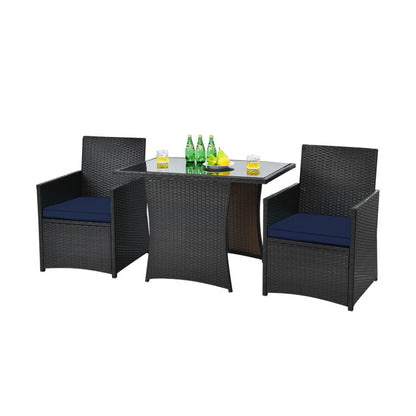 3-Piece Patio Rattan Furniture Set with Cushion and Sofa Armrest