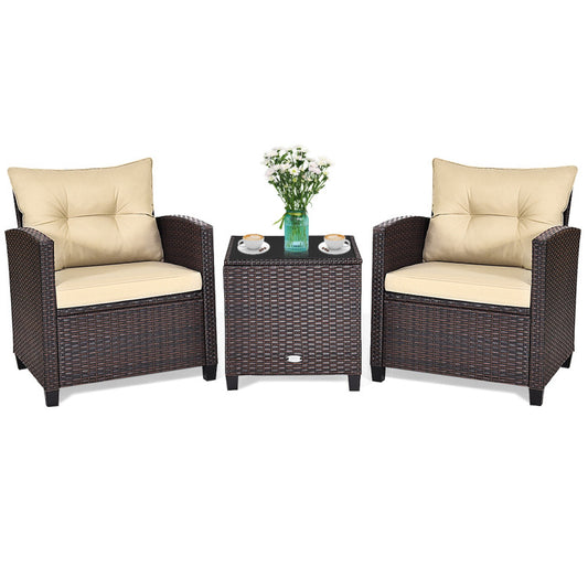 3-Piece Rattan Patio Furniture Set with Washable Cushion