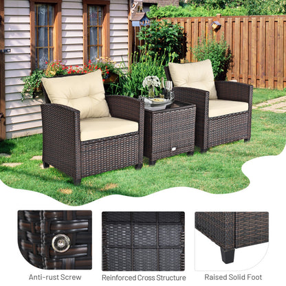 3-Piece Rattan Patio Furniture Set with Washable Cushion