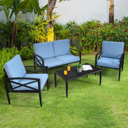 4-Piece Patio Furniture Set Aluminum Frame Cushioned Sofa