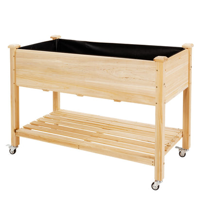 Wood Elevated Planter Bed with Lockable Wheels