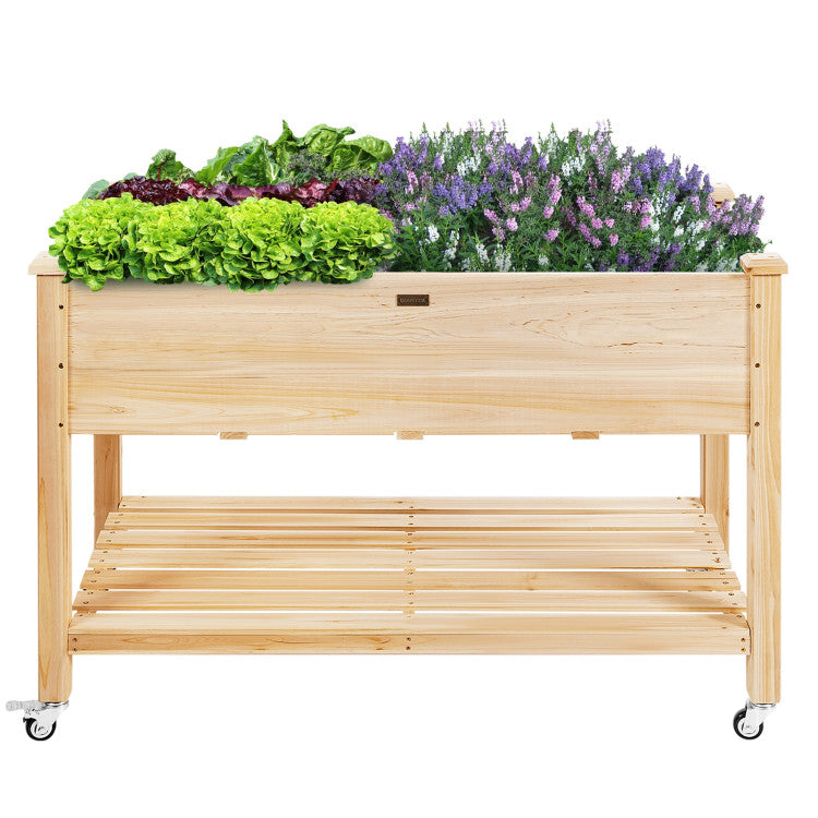 Wood Elevated Planter Bed with Lockable Wheels