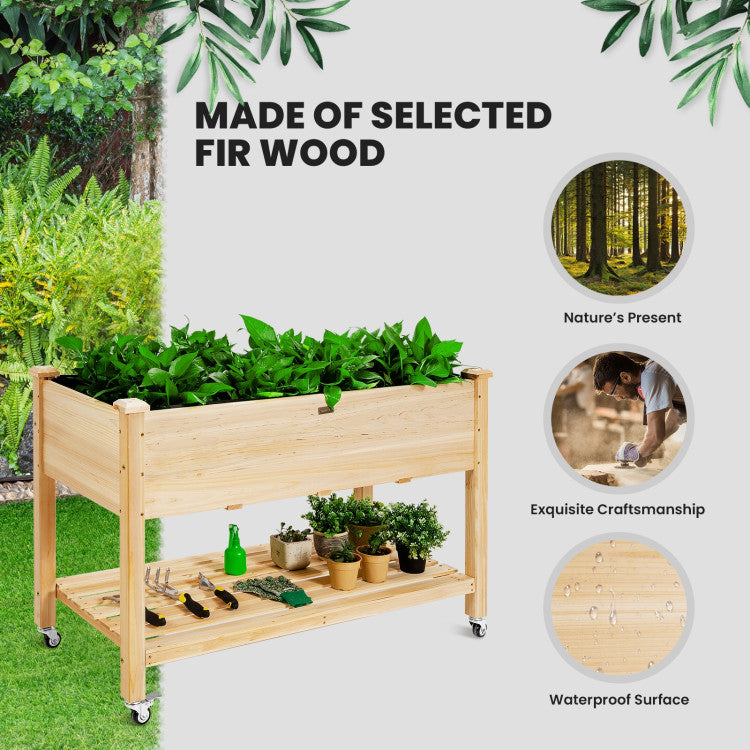 Wood Elevated Planter Bed with Lockable Wheels