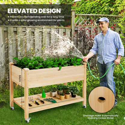 Wood Elevated Planter Bed with Lockable Wheels